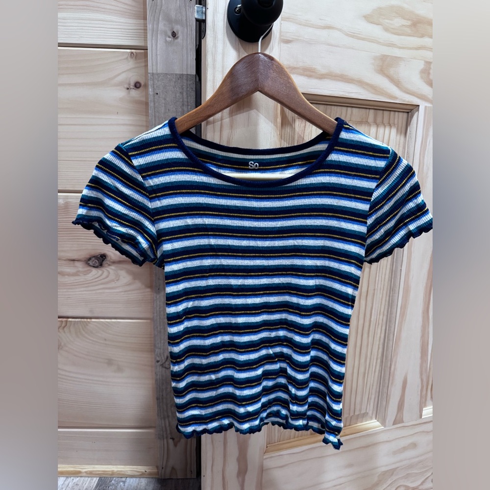 SO Blue Fitted Ribbed Cap Sleeve T-Shirt